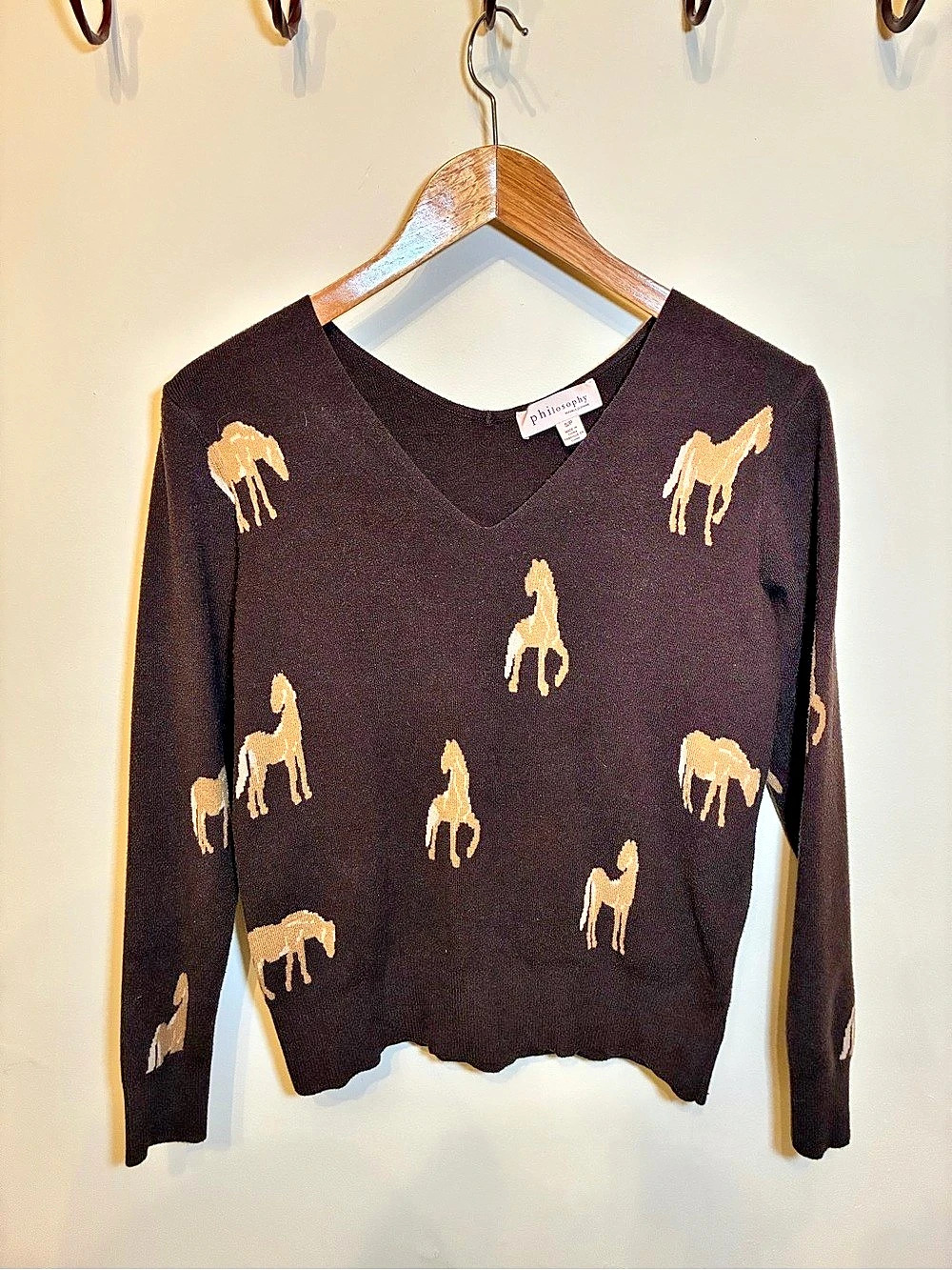 philosophy Horse Print Sweater in Brown & Gold Size Small